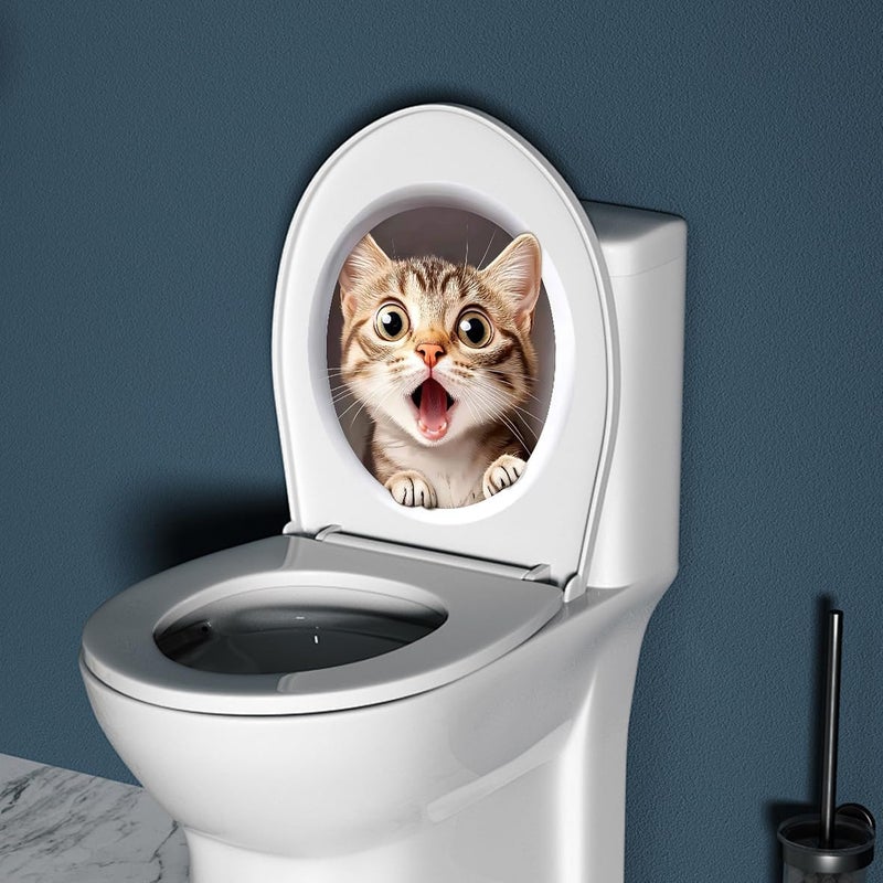 Iprokiu Cute Animal Toilet Sticker Waterproof 3D Funny Dog Cracking Toilet Seat Lid Decal Bathroom Wall Sticker Squirrel Toilet Lid Decal Home Decoration (Lovely Cat) - Image 5